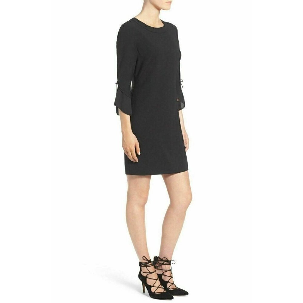 Chelsea28 Womens Black Ruffle Sleeve Bateau neck Shift Dress Size XS - Picture 6 of 16